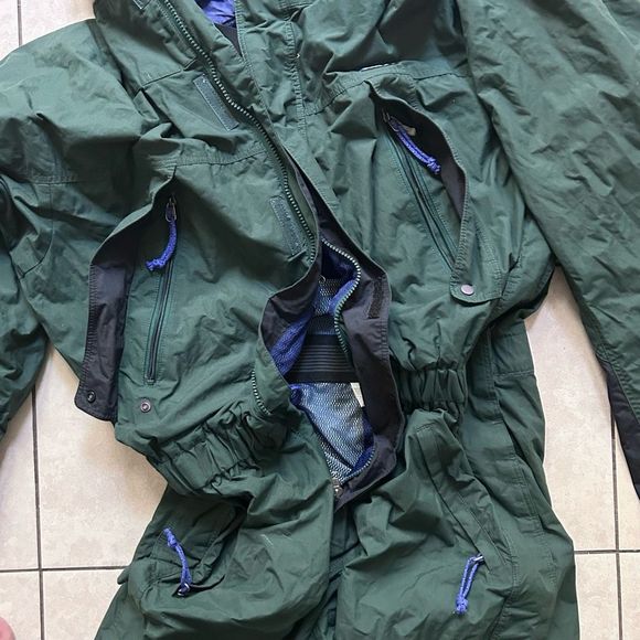 Vintage PATAGONIA Dark Green One Piece Hooded Snow / Ski Suit - Size Large Women - Picture 5 of 13